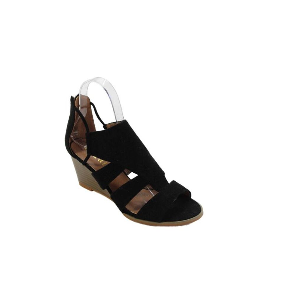 Mata Womens Suede Open Toe Zip Wedge Heels Shoes Black Size 5.5